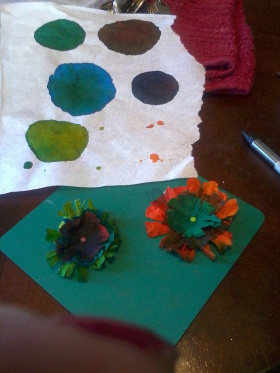 flowers made out napkins and food coloring