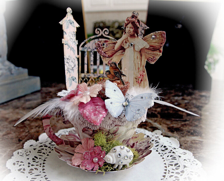 Miniature 3D Fairy Tea Cup *Scraps of Elegance* *Reneabouquets*