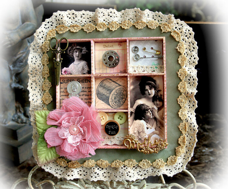 Mother&#039;s Sewing Box Top View **SCRAPS OF DARKNESS** MARCH KIT-DAY GLO