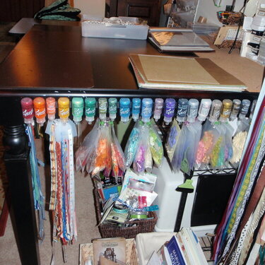 My Scrap Corner!  Stickles, ribbon, and flower storage