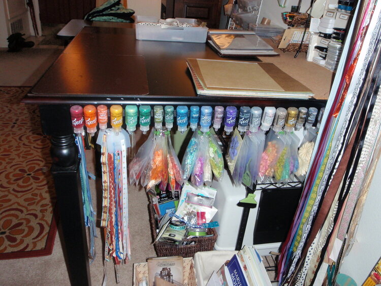 My Scrap Corner!  Stickles, ribbon, and flower storage