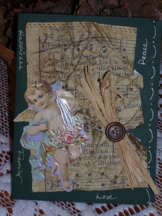 Green Christmas Card w/ Angel