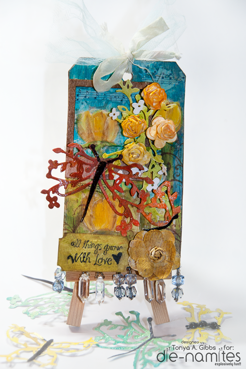 Mixed Media tag - All things grow with love.
