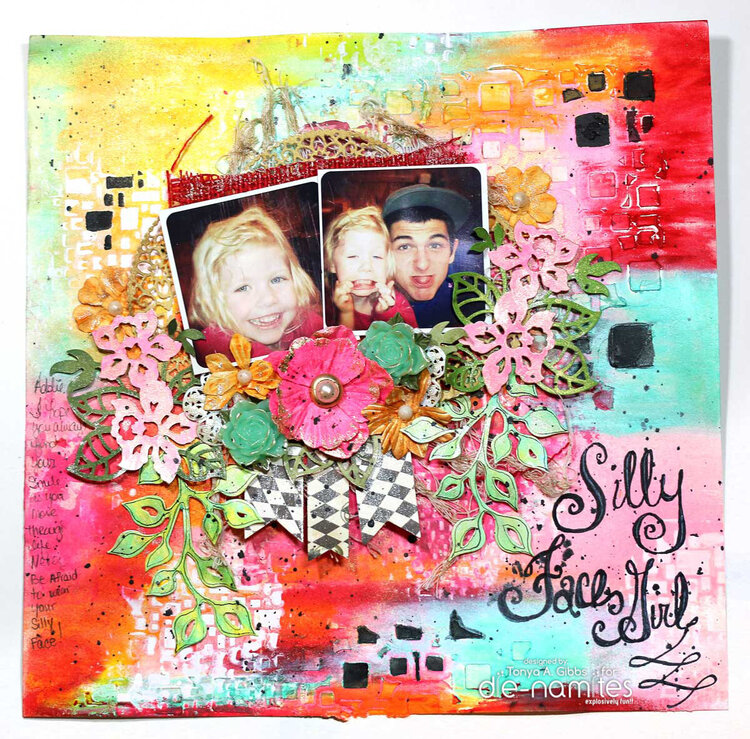 Silly Face Girl Mixed Media Layout.