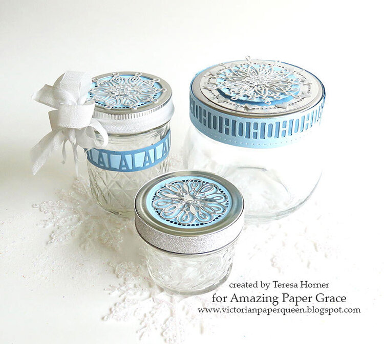 Glistening Snowflake jars for the holidays