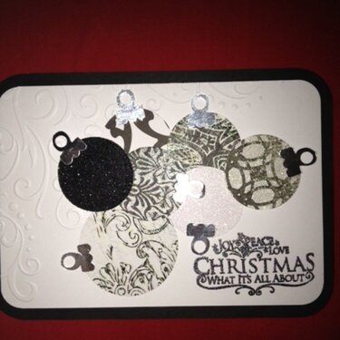 2012 Xmas black and white baubles card