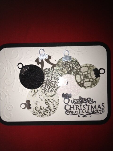 2012 Xmas black and white baubles card