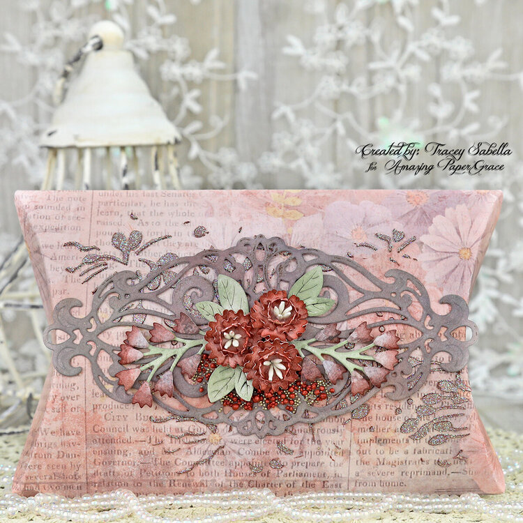 Fall Card and Pillow Gift Box Ensemble with Amazing Paper Grace Flourished Flerit Die of the Month.