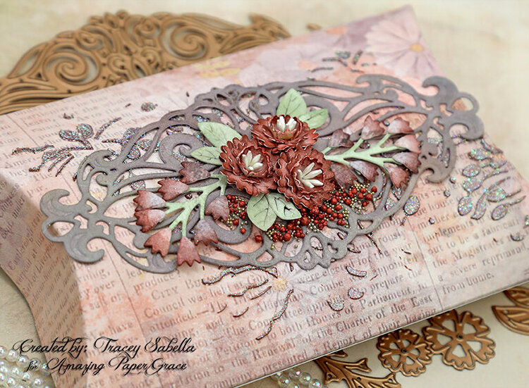 Fall Card and Pillow Gift Box Ensemble with Amazing Paper Grace Flourished Flerit Die of the Month.