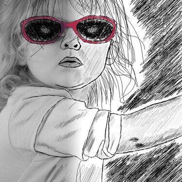 Drawing of little girl in sunglasses