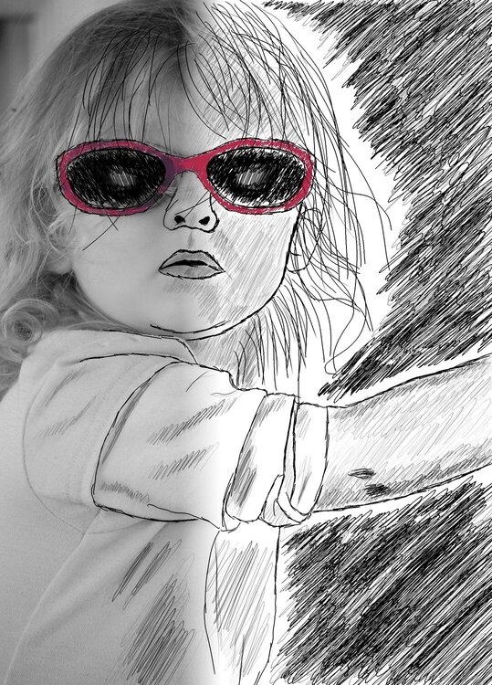 Drawing of little girl in sunglasses