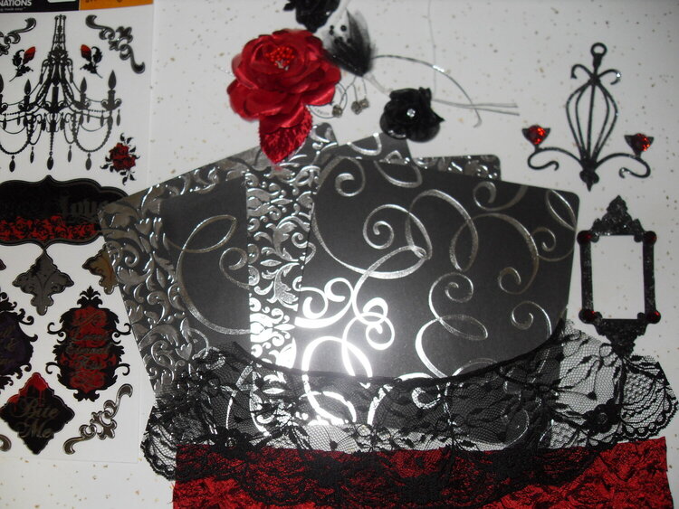 Valentine kit for a swap with lookin4newideas.  A dark theme.