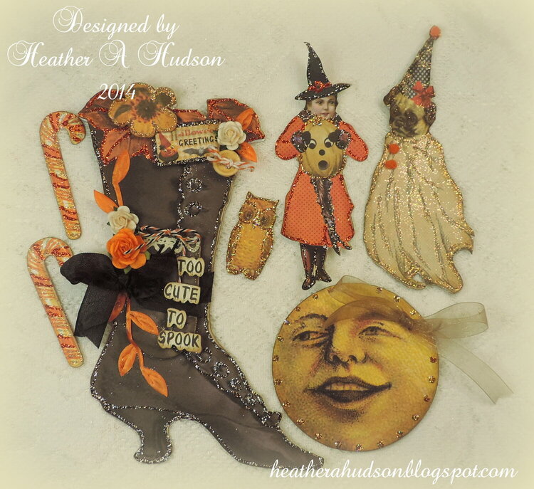 Vintage Halloween Witch Boot Card Pieces