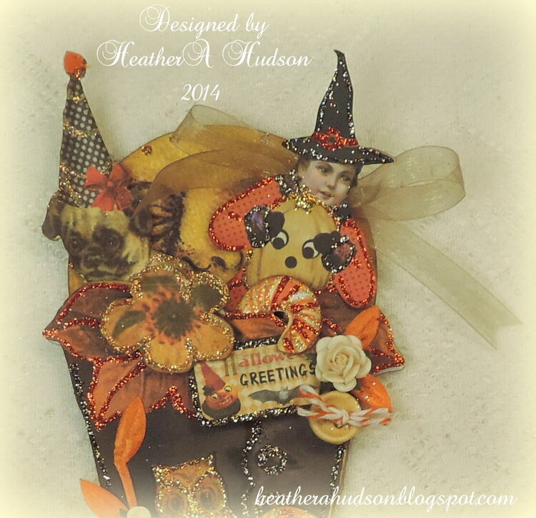 Vintage Halloween Witch Boot Card Pieces