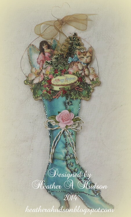 Victorian Ladies Christmas  Blue Boot Ornament