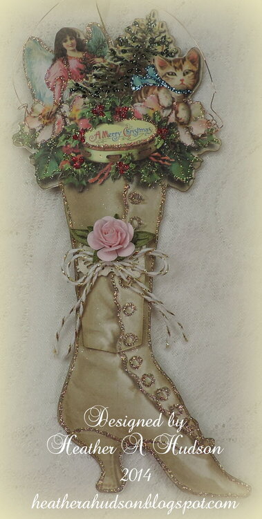 Victorian Ladies Christmas Cream Boot Ornament