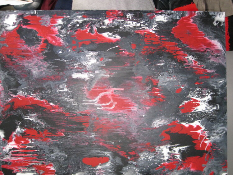 Red/Black/white poured painting