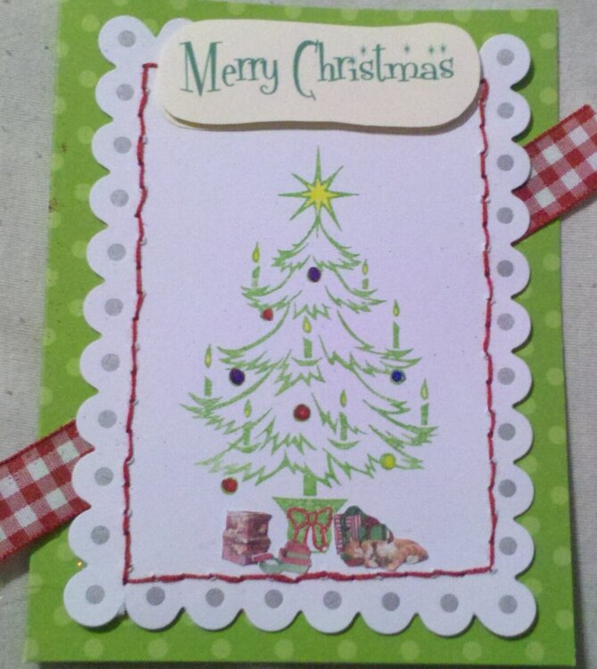 Christmas card - stamped tree with stitching