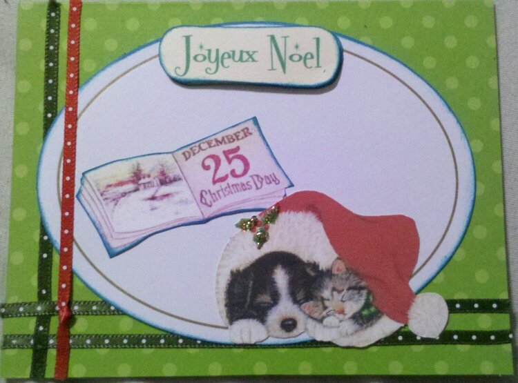 Christmas card - cat and dog /green