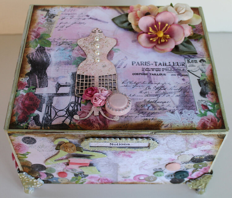 Vintage Sewing Themed Altered Cigar Box