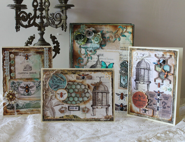 Altered wooden book box and card set