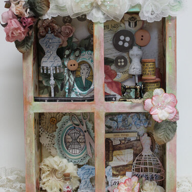 Window Shadowbox in a Vinatge Sewing Theme