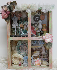 Window Shadowbox in a Vinatge Sewing Theme