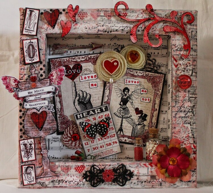 Altered Valentine canvas for Frilly and Funky