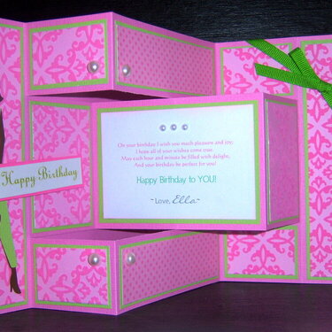 Pink and Green Damask Greeting Card