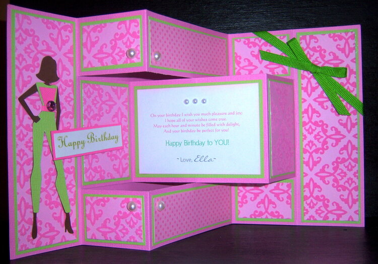 Pink and Green Damask Greeting Card