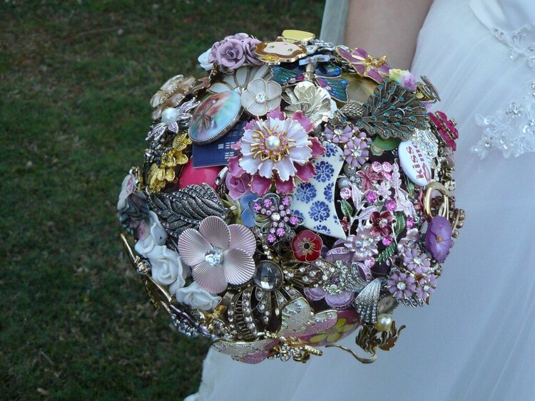 Bridal bouquet made from brooches