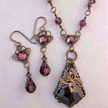 Vintage Swarovski Amethyst Baroque Pendant and Butterfly Necklace Set