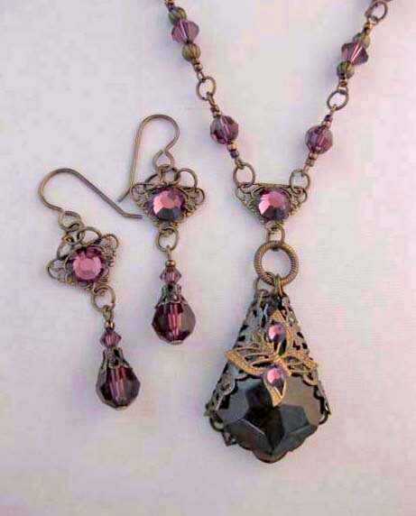 Vintage Swarovski Amethyst Baroque Pendant and Butterfly Necklace Set