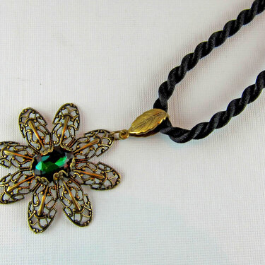 Vintage Swarovski Crystal and Antiqued Brass Cord Necklace