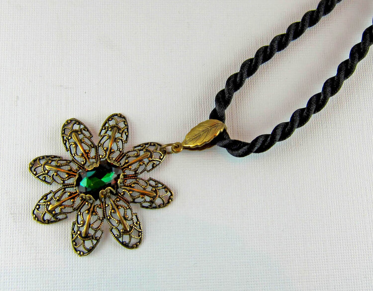 Vintage Swarovski Crystal and Antiqued Brass Cord Necklace