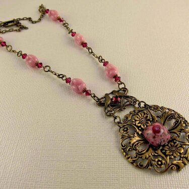 Vintage Rose Cabochon and Vintage Bead Necklace