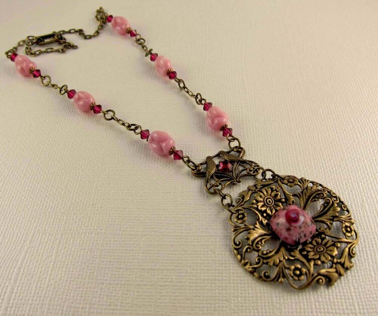 Vintage Rose Cabochon and Vintage Bead Necklace