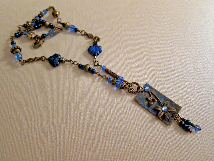 Altered Art Blue Floral Pendant Necklace