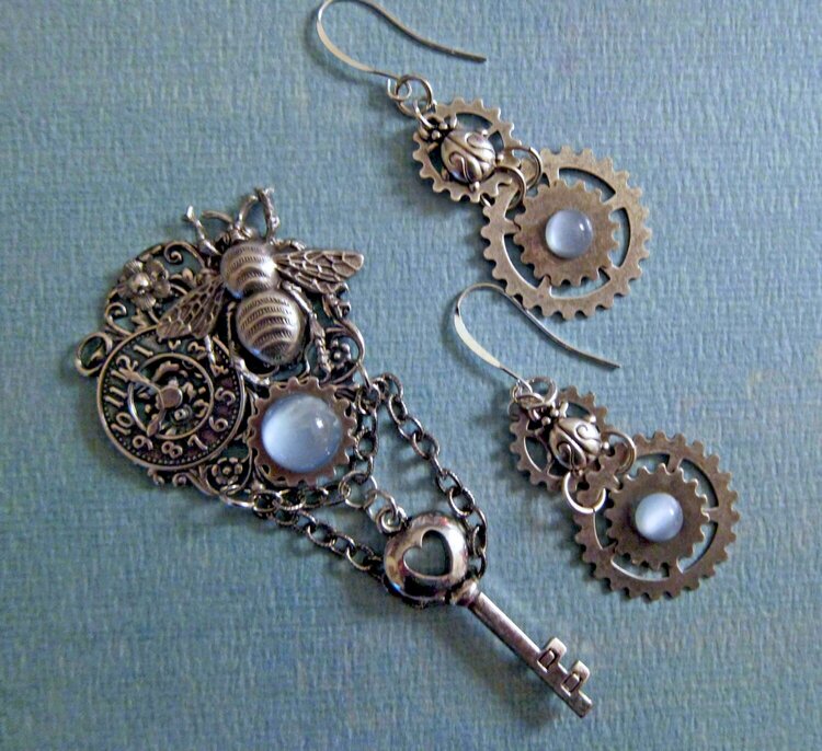 Steampunk Brooch and Earring Set