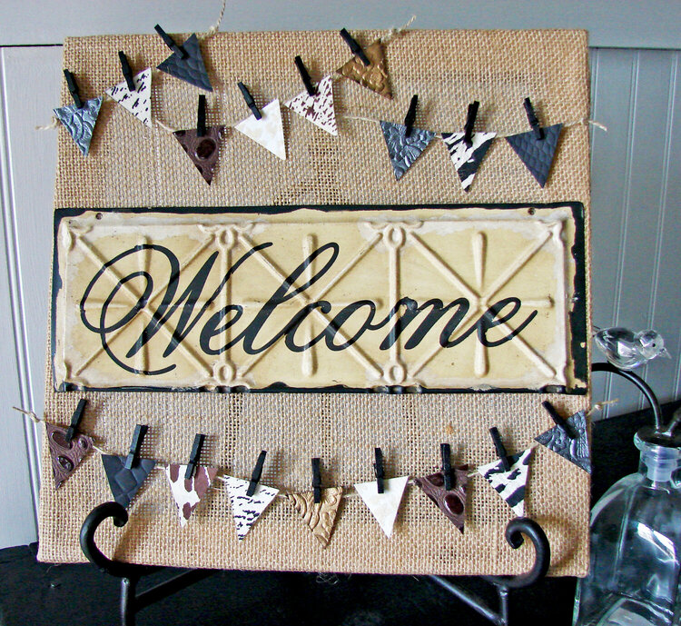 Welcome Burlap Stretched Canvas