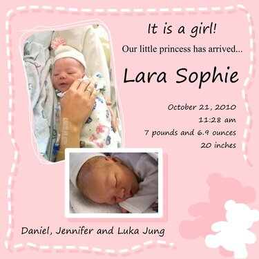 Birth announcement Lara Digital