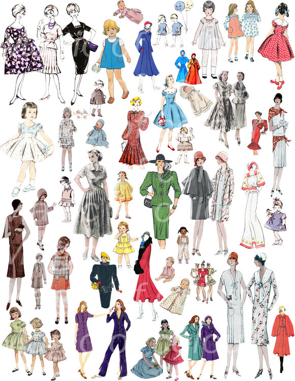 Vintage Children&#039;s and Woman&#039;s Fashion Illustration