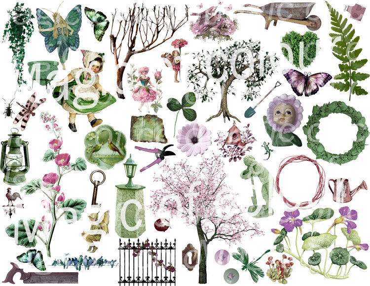 Green and Pink Garden Illustration