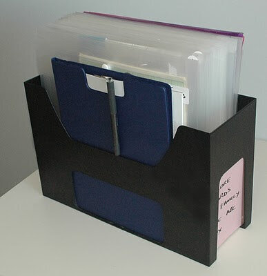 My kits in 12&amp;#8243; x 12&amp;#8243; clear Expandable Paper Organizers and a plastic file holder.