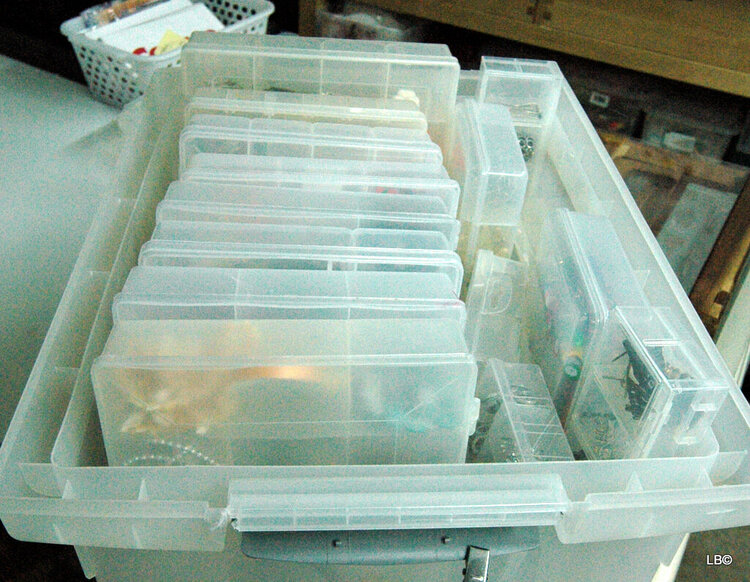 Embellishments in Plastic Storage Boxes.