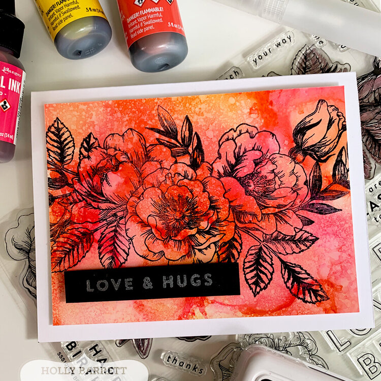 Love &amp; Hugs Card with Alcohol Inked Background