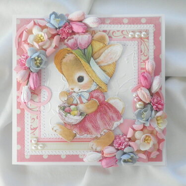 Happy Easter Bunny Girl Wild flower Card