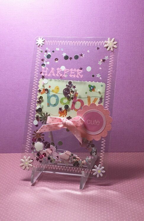 Clear Shaker Card for Baby, added giftcard