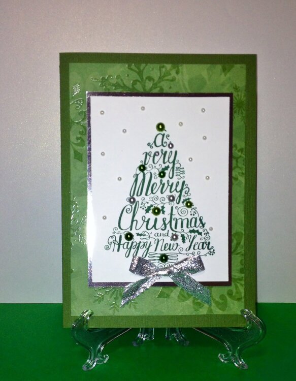 Green and silver Christmas tree card