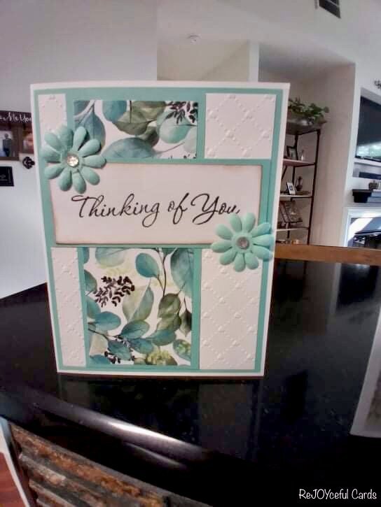 (2) floral aqua and white cards